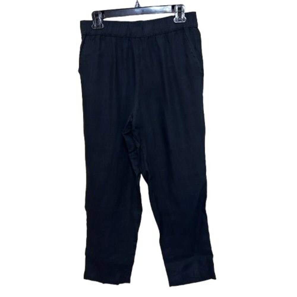 Rachel Zoe 100% Linen Pull On Ankle Pants Womens Medium Black Lagenlook Coastal